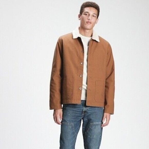 Gap Workforce Collection Sherpa Jacket Brown Button Front Men's Small - Picture 1 of 4
